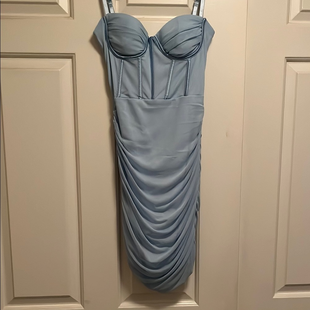 Baby Blue Ruched Mini Dress